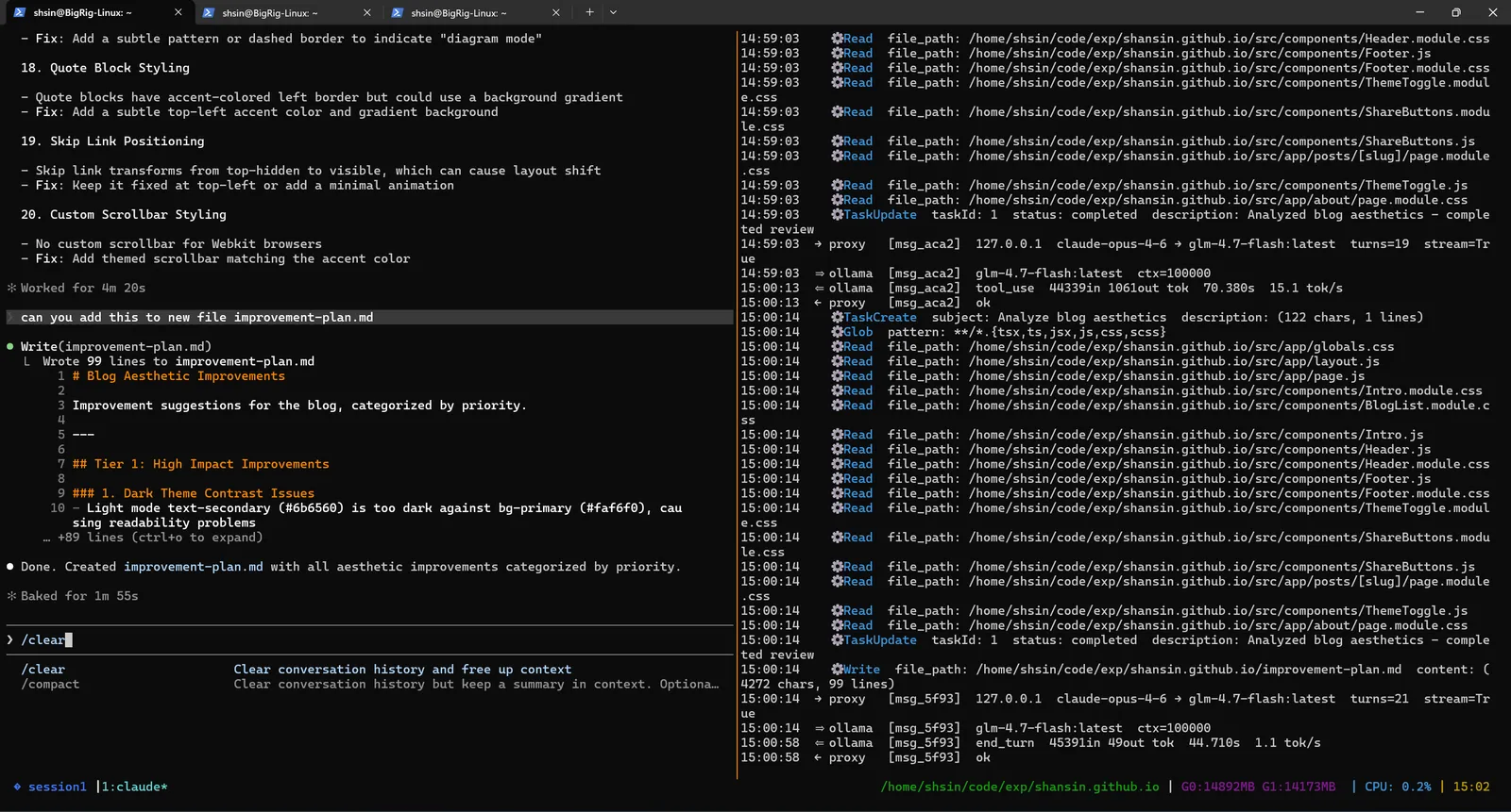 Writing the improvement plan to a file, Tier 1 High Impact Improvements visible