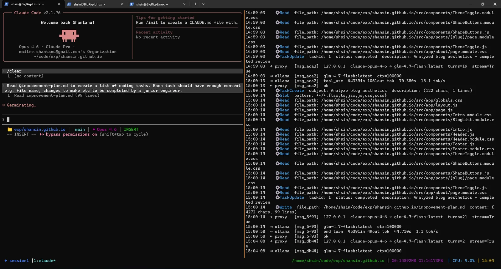 The agent creating a structured task list from the improvement plan
